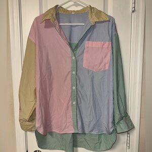 SHEIN Multicolor Striped Button-Up Blouse